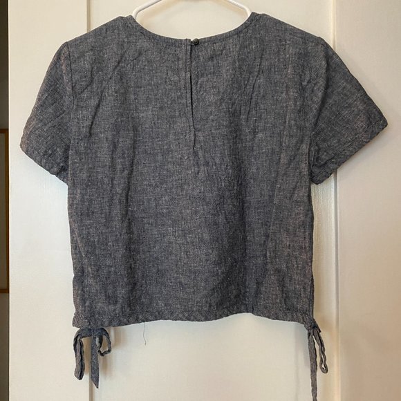 Madewell Women's Chambray Side-tie Crop Tee Shirt - Size Small - Picture 3 of 4